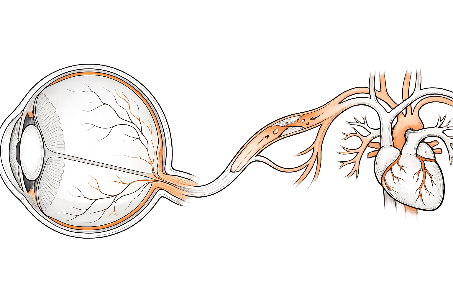 Concept illustration: eye vasculature connected to the heart